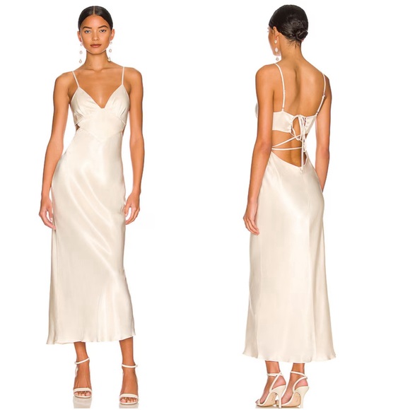 Shona Joy Dresses & Skirts - NEW Shona Joy La Lune Satin Backless Lace Up Midi Dress Cream Size 6 Bridal